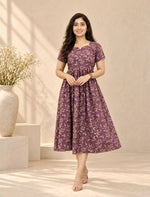 Floral & Leaf Print Rayon Vatican Maxi Frock with Back Tie - Mangai Nighties