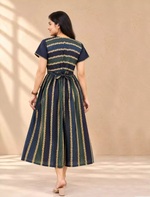 Ethnic Ornamental Stripe Print Vatican Maxi Frock with Back Tie - Mangai Nighties