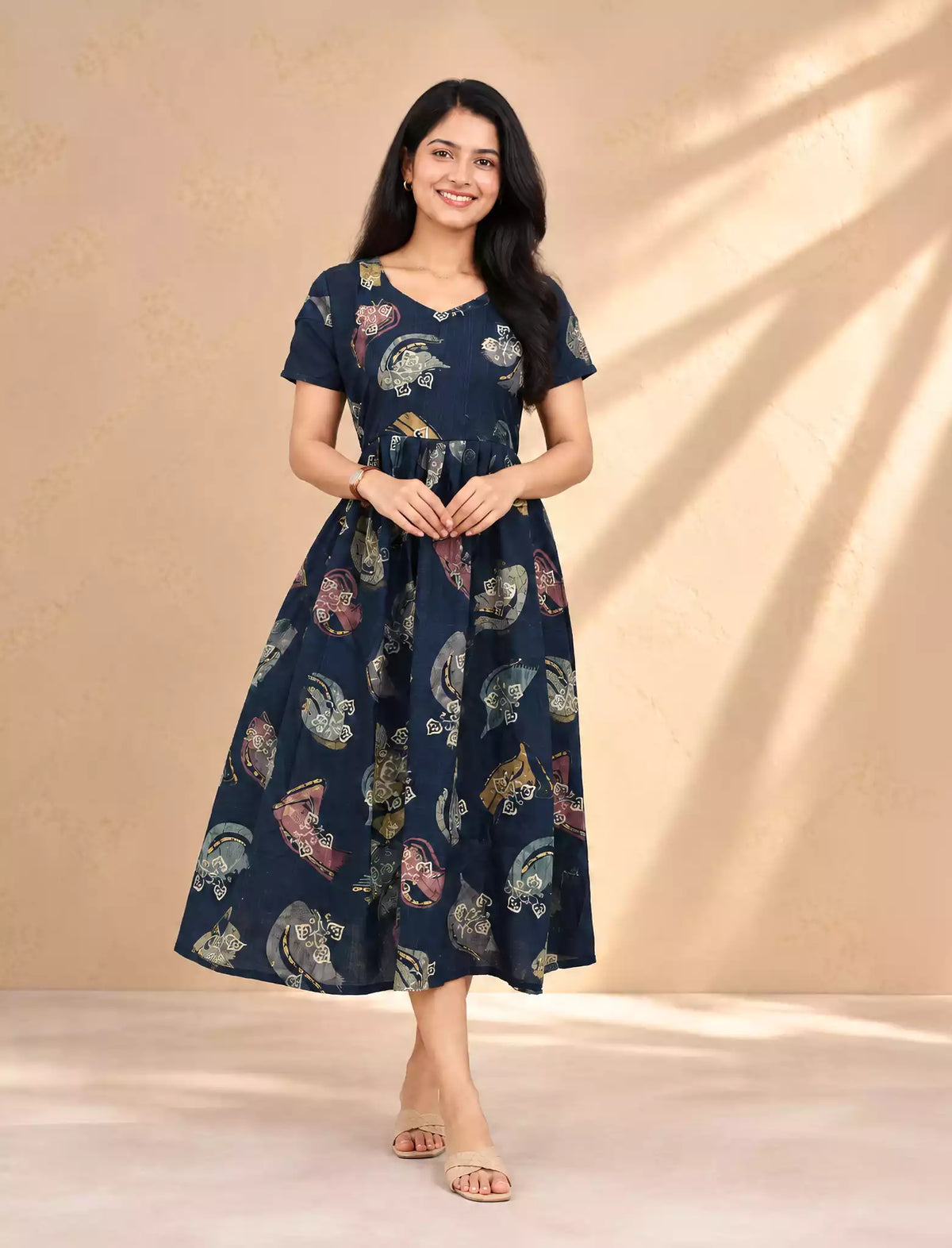 Festive Wear Paisley Print Rayon Vatican Flared Maxi Frock - Mangai Nighties