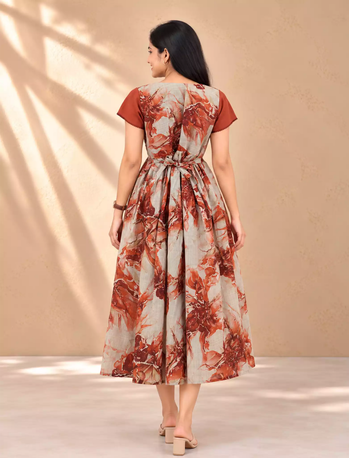 Abstract Botanical Foliage Print Festive Wear Vatican Maxi Frock - Mangai Nighties