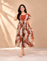 Abstract Botanical Foliage Print Festive Wear Vatican Maxi Frock - Mangai Nighties