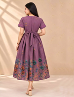 Floral Garden Border Print Petal Sleeve Vatican Maxi Frock- Mangai Nighties