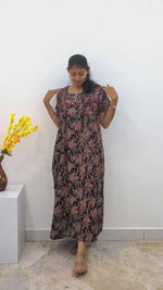 MANGAI Alpine Premium Embroidery Work Nighty for Women | Zipless Pleated Model | Beautiful Printed Design | Comfortable Premium Nightwear (CMC)