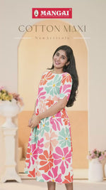 Cotton Leaf Print Cut Sleeve Maxi Frock with Pocket | Mangai Nighties