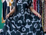 Black Geometric Print Rayon Long Frock with Back Tie Rope | Mangai Nighties