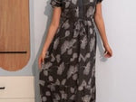 Alpine Blue Long Frock Night Gown for Women | Front Adjustable Gathering Tie-Up | Double Layer Petal Sleeve - Mangai Nighties