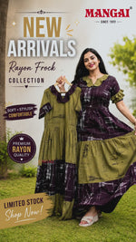 Leaf Print Flared Rayon Frock with Side Pocket | Mangai Nighties