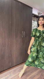 Rayon Colourful Foil Printing Gathering Frock Model Nighties | Side Pocket and Gathering Front Rope | Fancy Sleeve & Maxi Frock Nightwear for Stylish Women's (FGF)