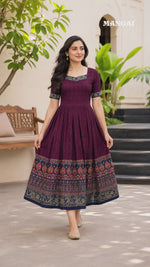 Paisley Floral Print Festival Arrival Border Rayon Maxi Frock | Mangai Nighties