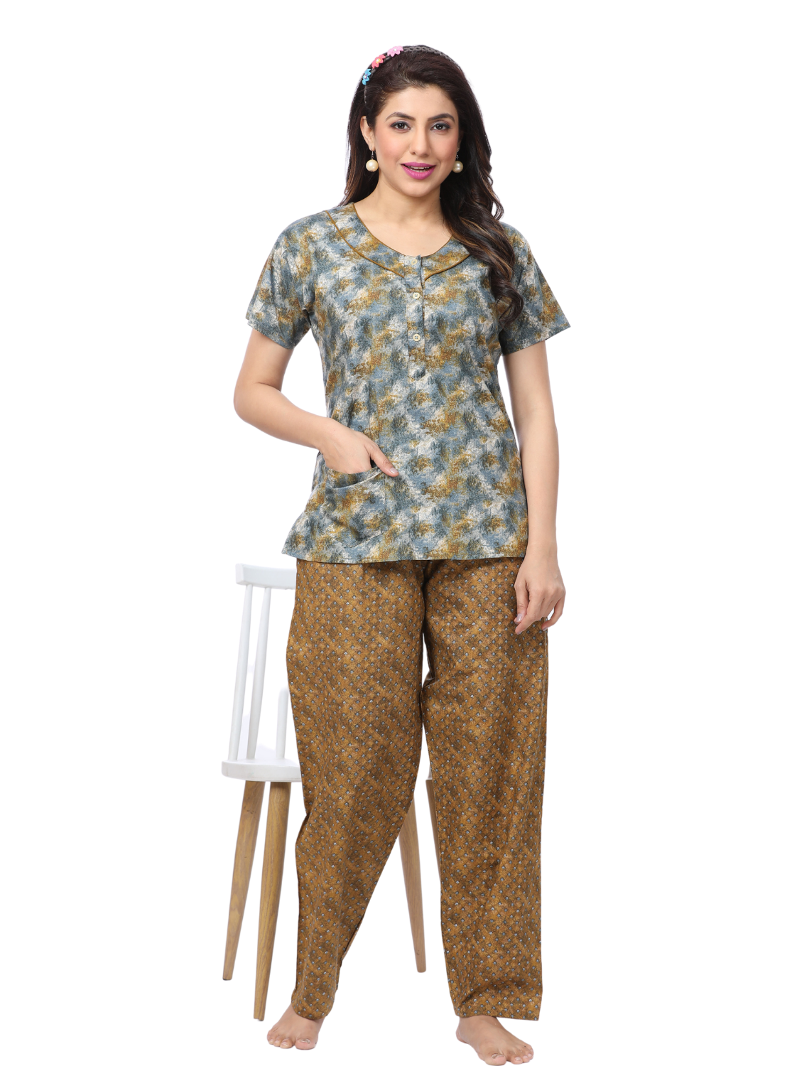 ONLY MINE Summer New Arrival Premium Cotton Night Suits - Latest Collection's Top & Bottom Set