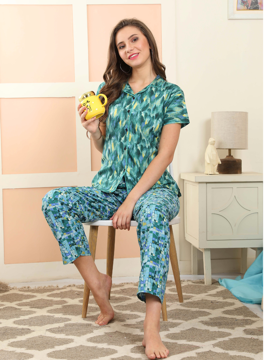 night suit - shirt pajama set satin lycra fabrics for girls and womens - LATEST WOMENS NIGHT SUIT - -