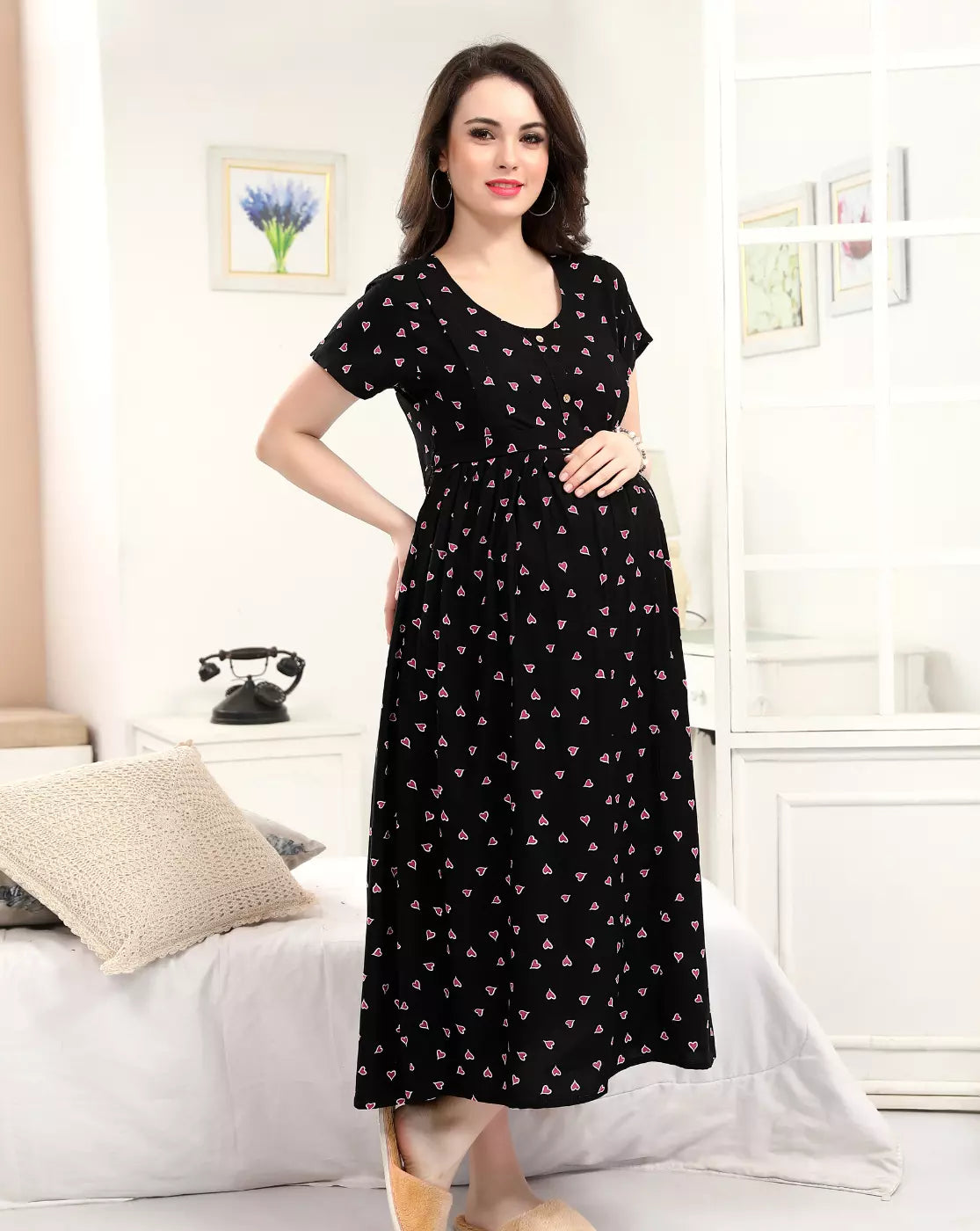 Buy Women's Pure Cotton Maternity Gown/Maternity WEAR/Maxi Dresses/Feeding  Nighty/Comfortable Pre & Post Pregnancy Wear (Free Size, Blue Full) at  Amazon.in
