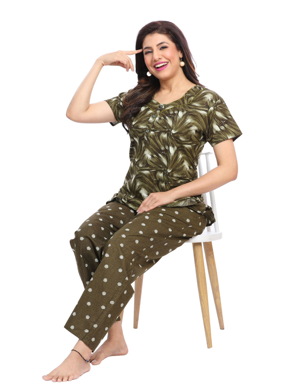 Plain peach top with black printed bottom hosiery cotton women night suit  from libas-FPS068